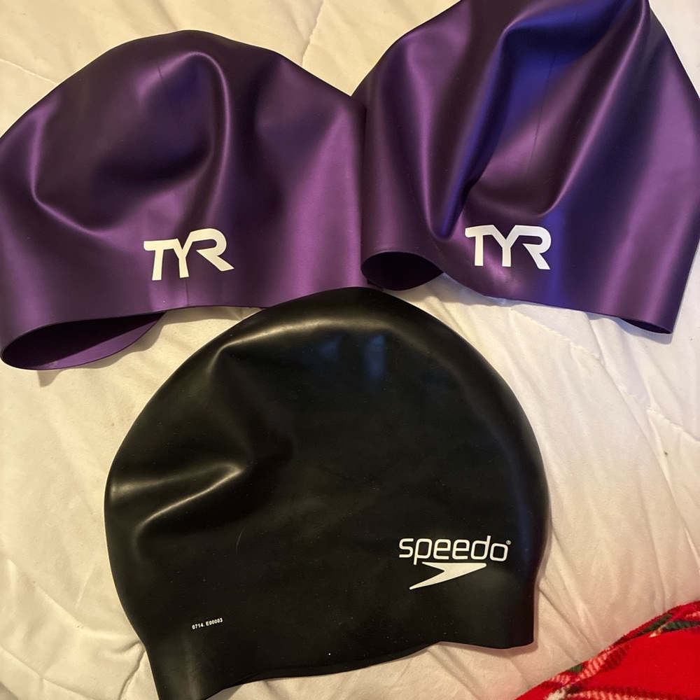 3 Speedo and TYR Swim Caps - Black